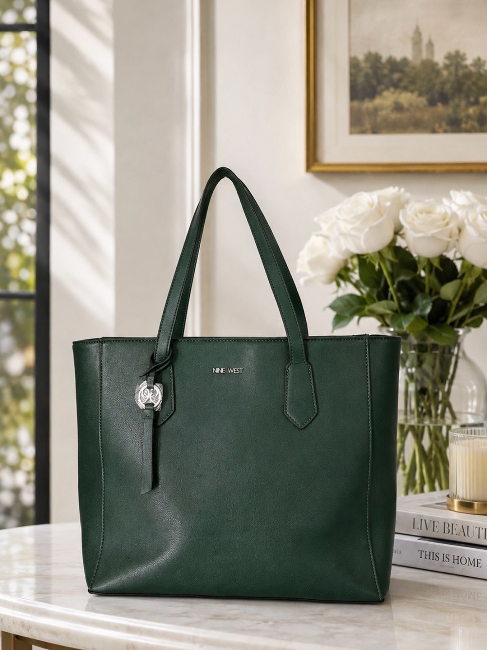Nine West Dark Green Faux-Leather Tote